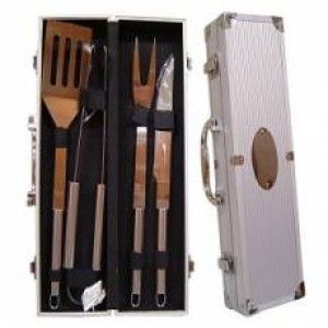 Kit churrasco c/ 4 peças em inox e maleta